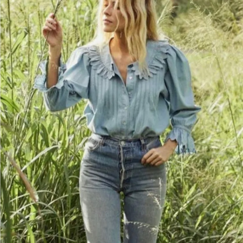 Doen Hicory chambray blouse size S